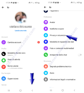 Messenger elenco impostazioni