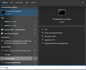 immagine della ricerca di cmd su windows